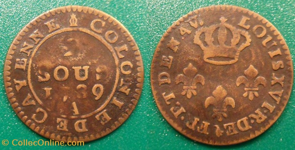 Guyane 2 sous de Cayenne 1789A monnaies colonies francaises guyane 2 sous de cayenne 1789a