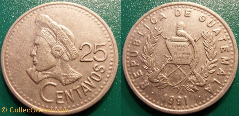 25 Centavos 1991 monnaie monde guatemala 25 centavos 1991