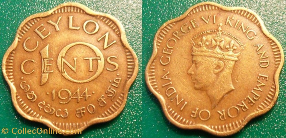 monnaie monde sri lanka 10 cents 1944