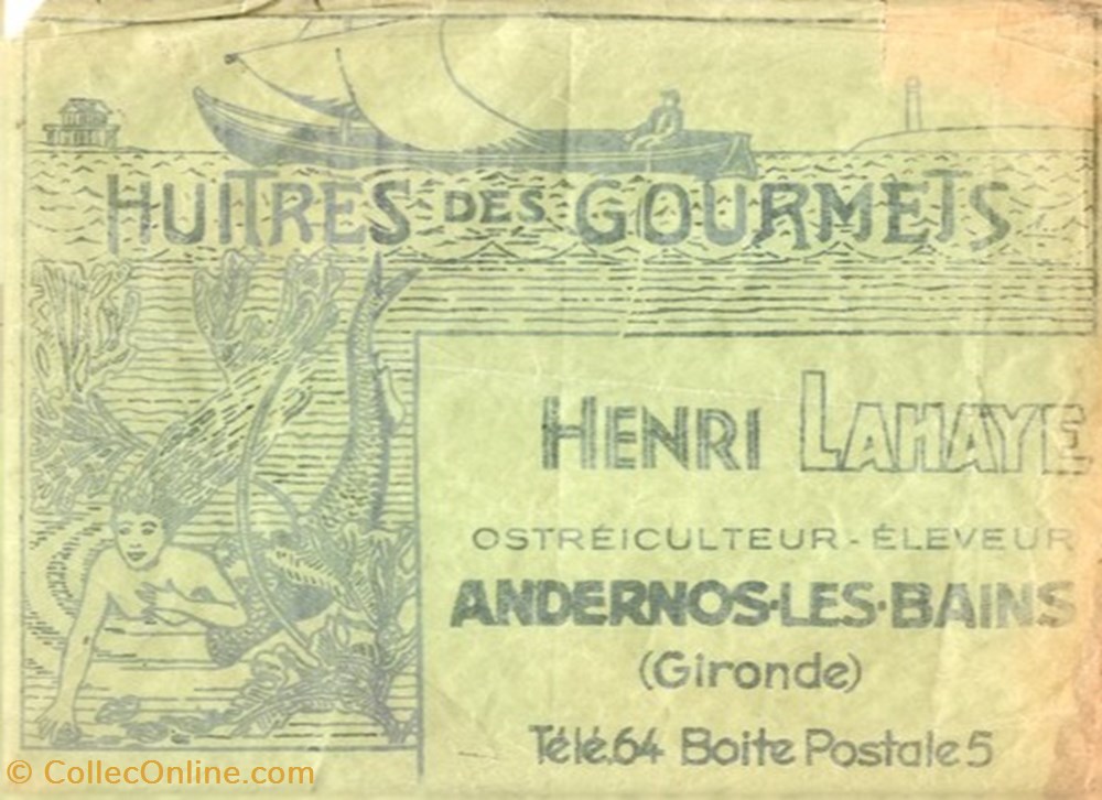 Andernos-les-Bains - Calque publicitaire vente d'huîtres documents anciens affiches andernos les bains calque publicitaire vente huitres