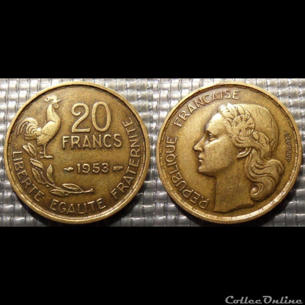 monnaie france moderne mc 20 francs g guiraud 1953 23 5mm 4g