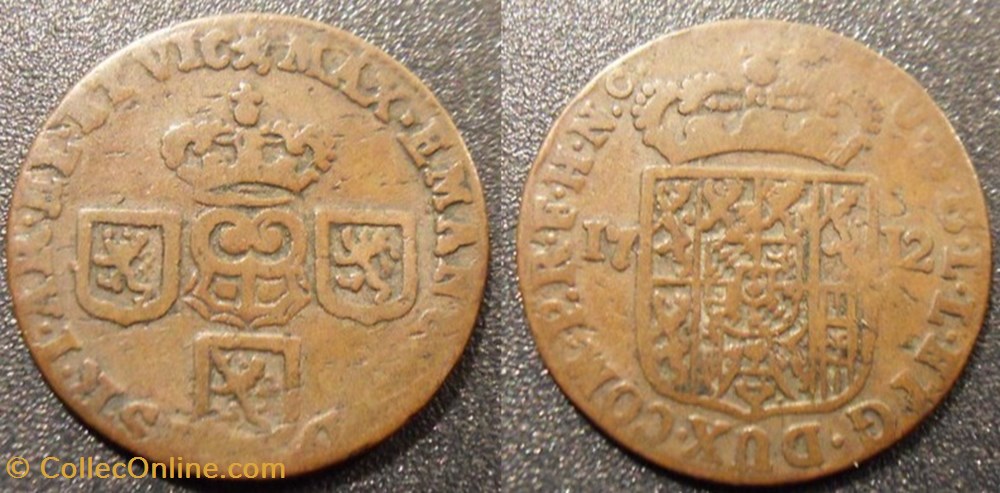Belgique - Comté de Namur - Maximilien II Emmanuel de Bavière - 1 Liard 1712 monnaies monde belgique comte de namur maximilien ii emmanuel de baviere 1 liard 1712