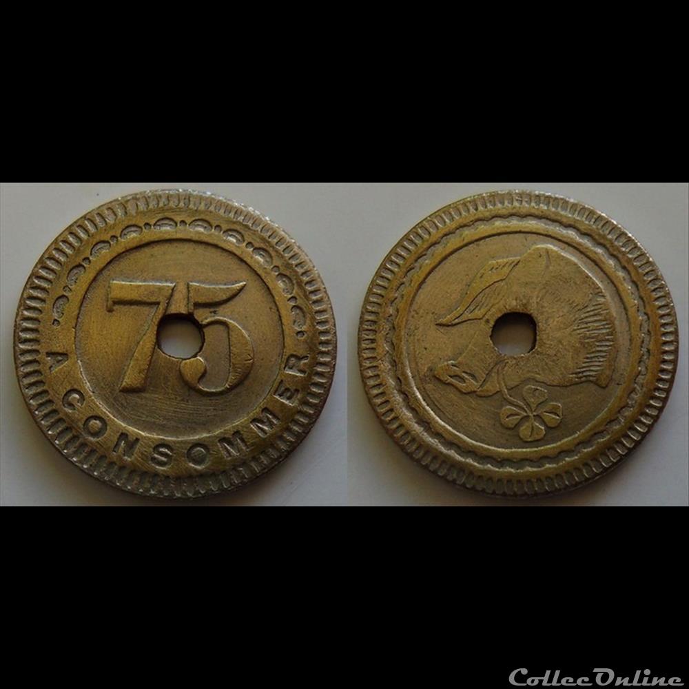 f- Jeton à consommer 75 C. -Tête de Cochon monnaie mereaux f jeton a consommer 75 c tete de cochon
