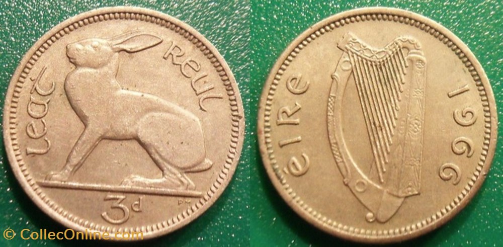 monnaie monde irlande 3 pingin 1966