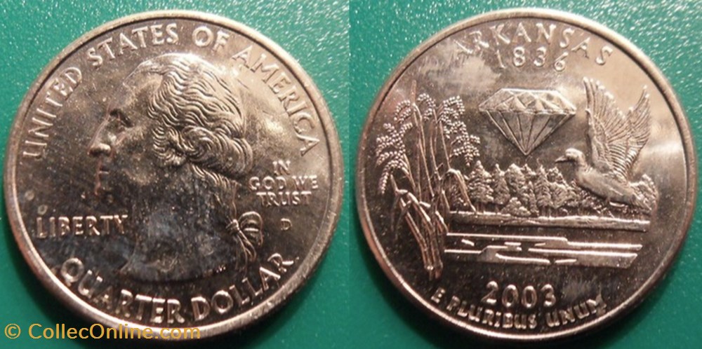monnaie monde etat uni 1 4 dollar 2003 d arkansas