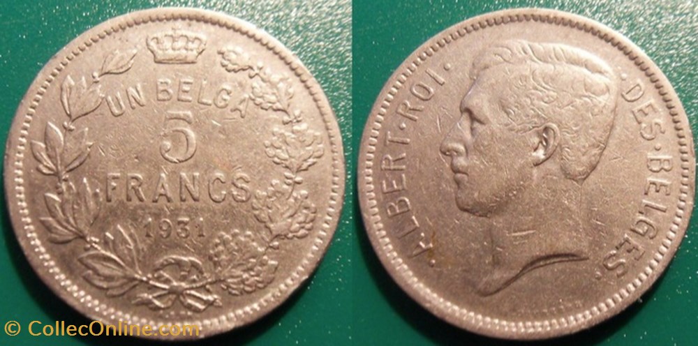 5 Francs 1931 Belgique monnaie monde 5 francs 1931 belgique