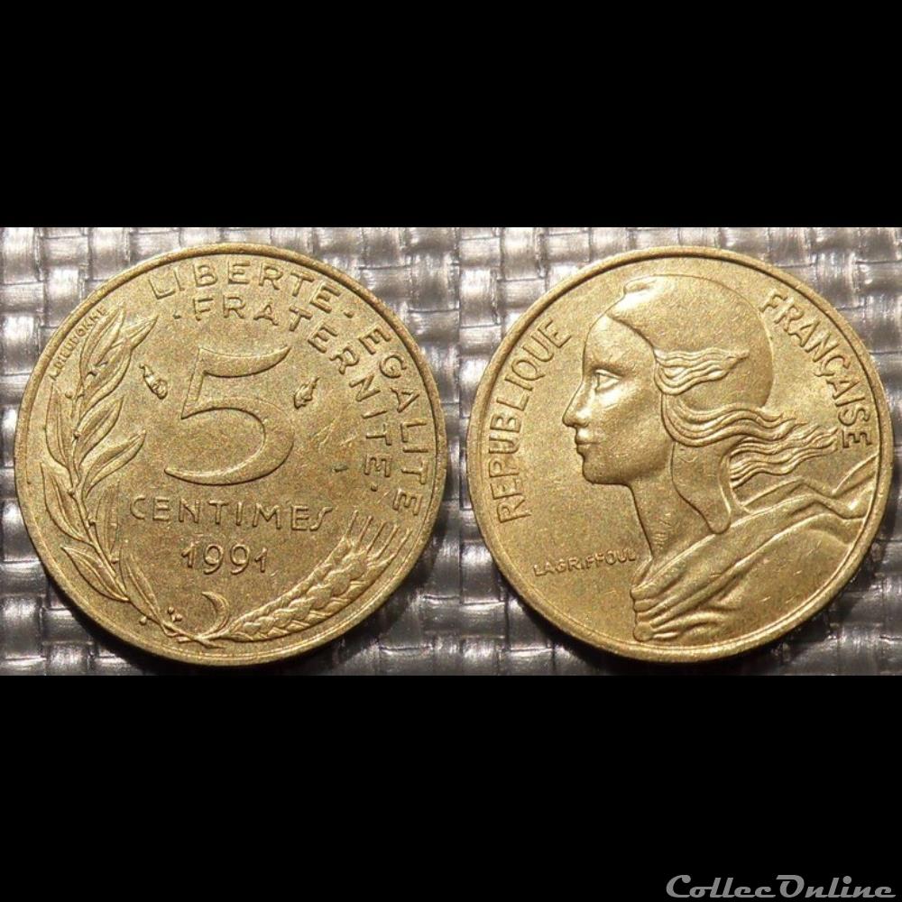 Cf 5 centimes Marianne 1991 17mm 2g monnaie france moderne cf 5 centimes marianne 1991 17mm 2g