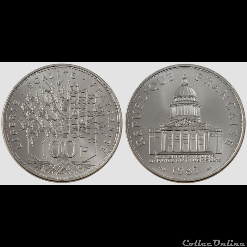 monnaie france moderne ob 100 francs pantheon 1985 31mm 15g