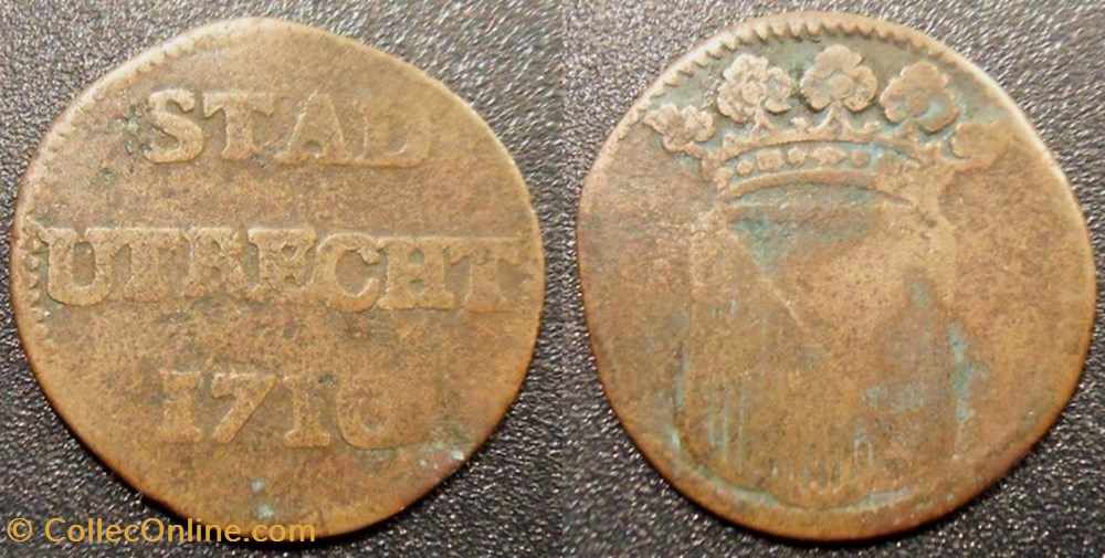 Pays Bas - ville de Utrech 1 Duit 1710 monnaies monde pays bas ville de utrech 1 duit 1710