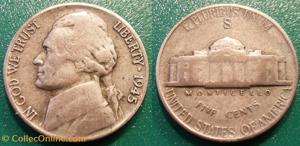monnaie usa 5 cents 1945 s