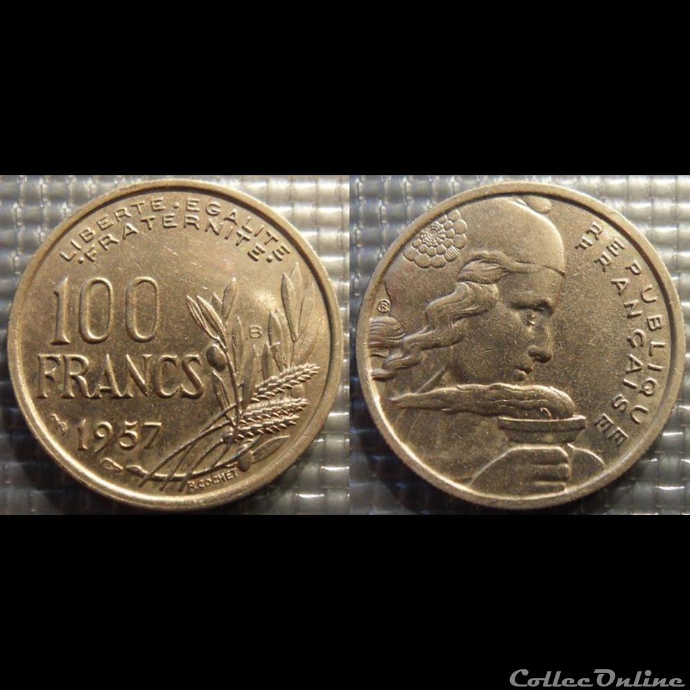 monnaie france moderne oa 100 francs cochet 1957 b 24mm 6g
