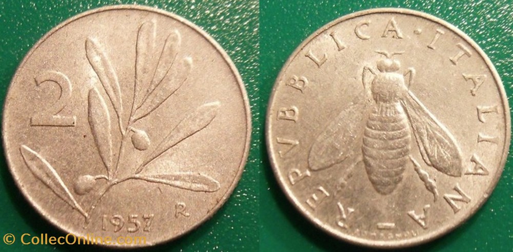 2 Lires 1957 monnaie monde italie 2 lires 1957