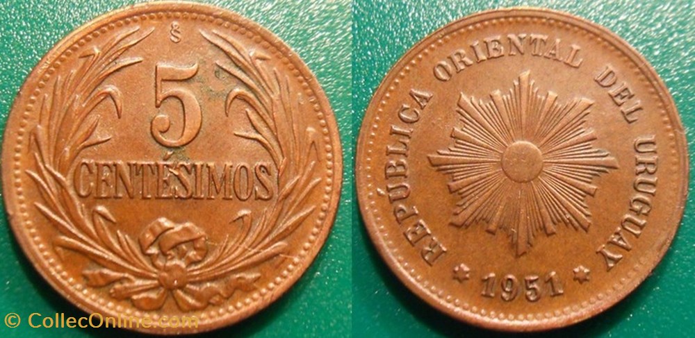 5 Centesimos 1951 monnaie monde uruguay 5 centesimos 1951