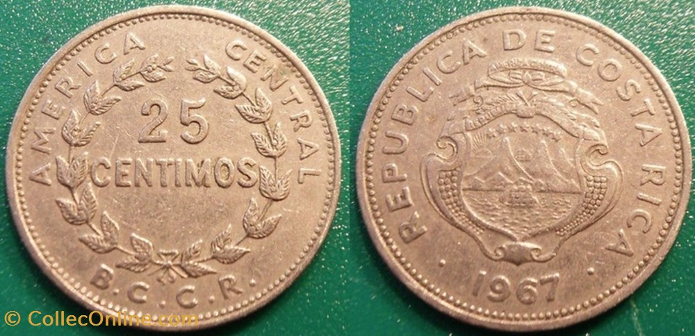 25 Centimos 1967 monnaie monde costum rica 25 centimos 1967