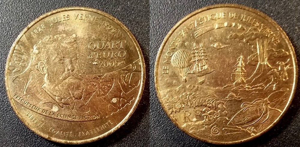 d- Jeton - Jules Verne 1828-1905 - Quart d'Euro 2005 monnaies paranumismatique jetons poids d jeton jules verne 1828 1905 quart euro 2005