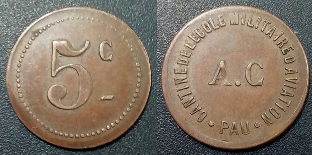 p- MN Pau 5 C Cantine de l'Ecole Militaire d'Aviation Cu Elie:25.1 monnaies paranumismatique jetons poids p mn pau 5 c cantine de ecole militaire aviation cu elie 25 1