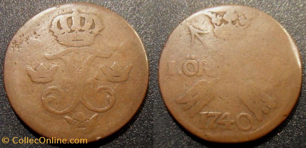 Suède 1 Öre 1740 Frédérik I monnaies monde suede 1 ore 1740 frederik i