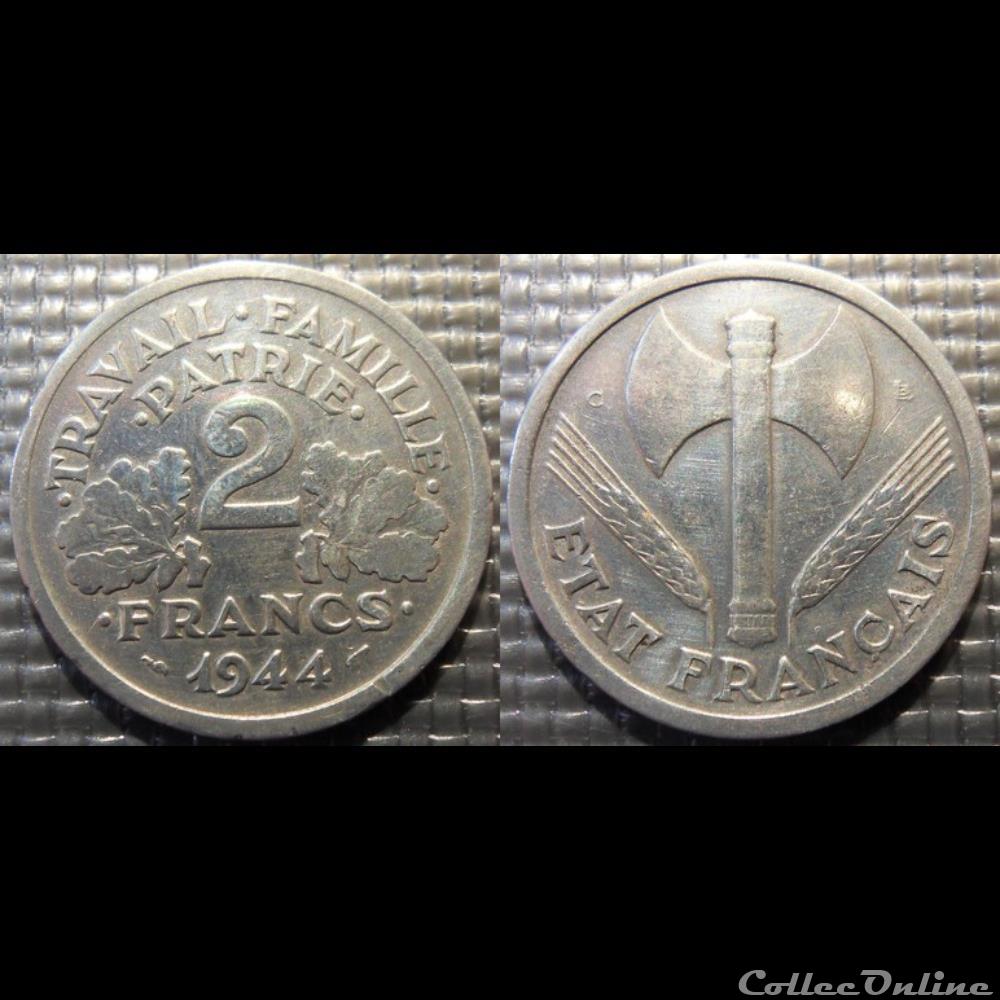 Jd 2 francs Bazor 1944 C 27mm 2.2g monnaie france moderne jd 2 francs bazor 1944 c 27mm 2 2g