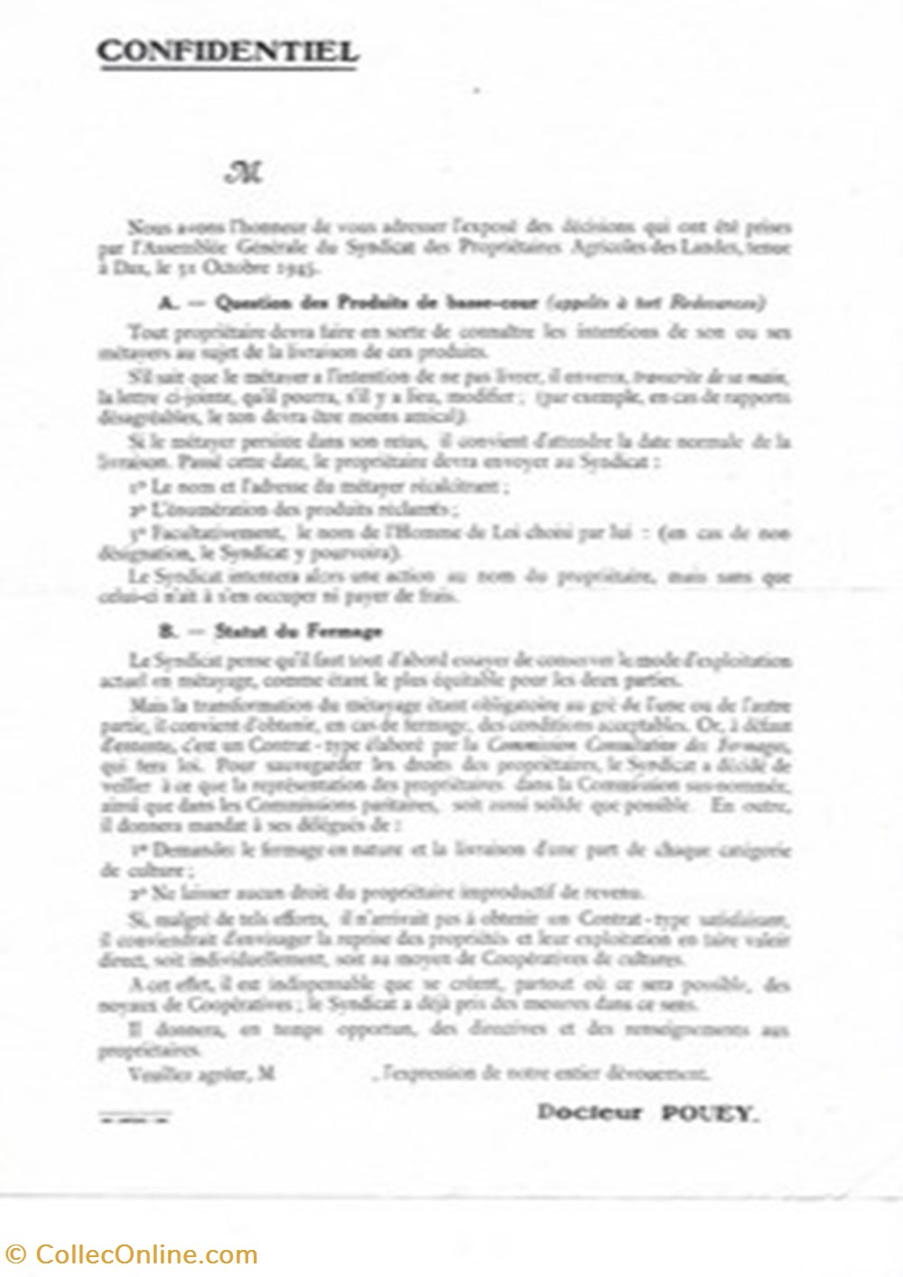 divers vieux papiers landes syndicat des proprietaires agricoles des landes 194