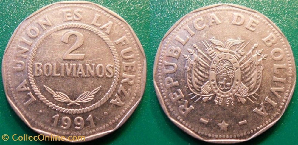 monnaie monde bolivie 2 bolivianos 1991