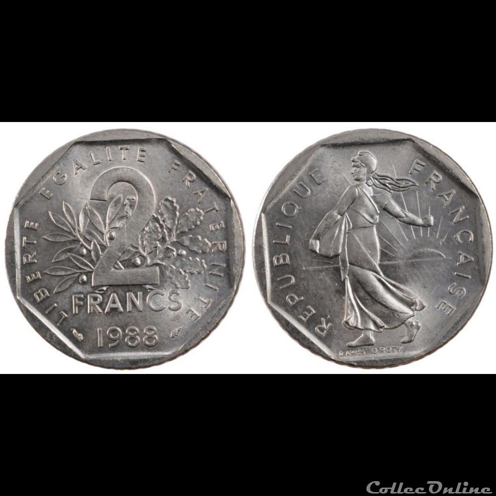 Jg 2 francs semeuse 1988 26.5mm 7.5g monnaie france moderne jg 2 francs semeuse 1988 26 5mm 7 5g