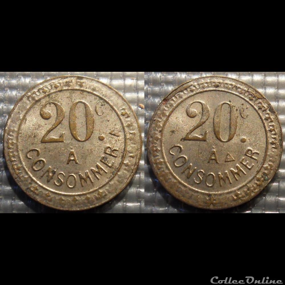 f- Jeton à consommer 20 C. monnaie mereaux f jeton a consommer 20 c