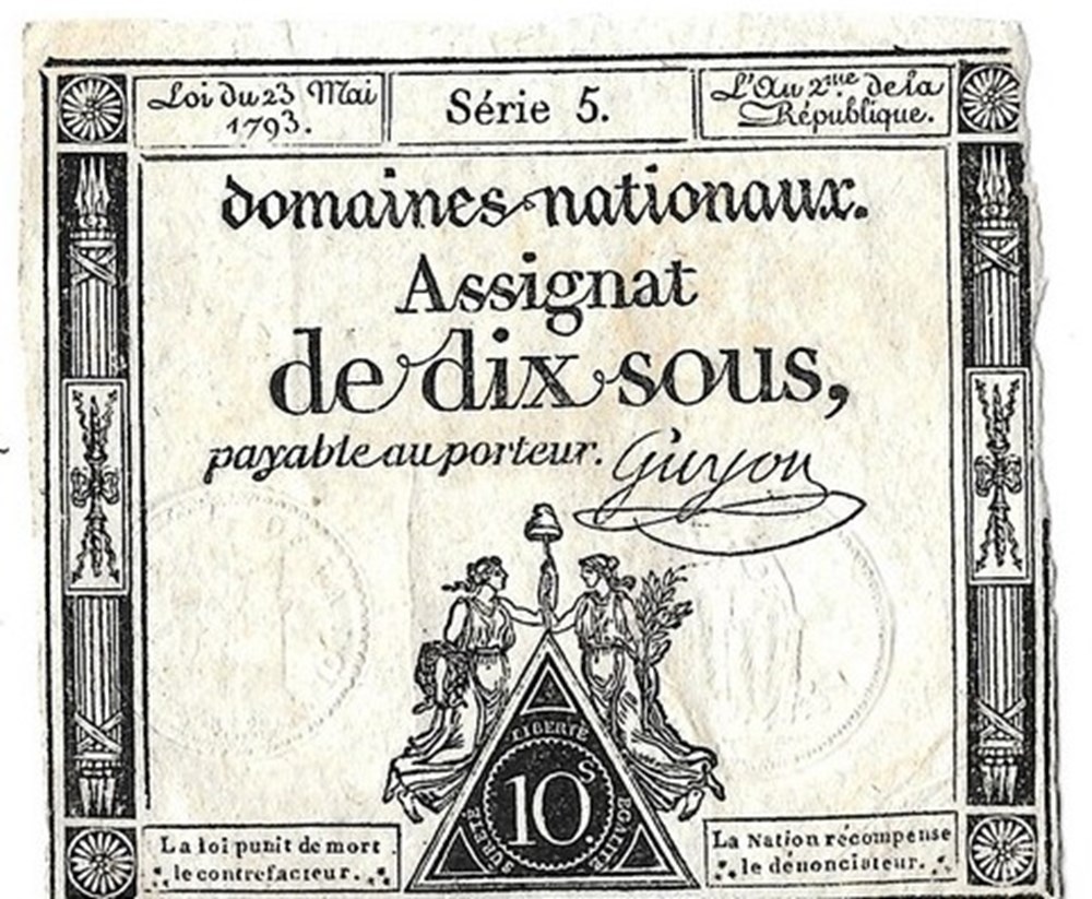 Assignat de dix sous Guyon Loi du 23 Mai 1793 billets europe france assignat de dix sous guyon loi du 23 mai 1793