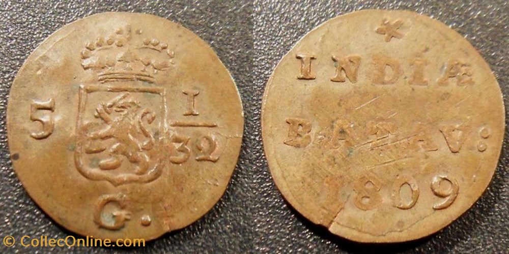 Inde Compagnie Unie des Indes Orientales République Batave 1/2 Duit 1809 monnaies monde inde compagnie unie des indes orientales republique batave 1 2 duit 1809