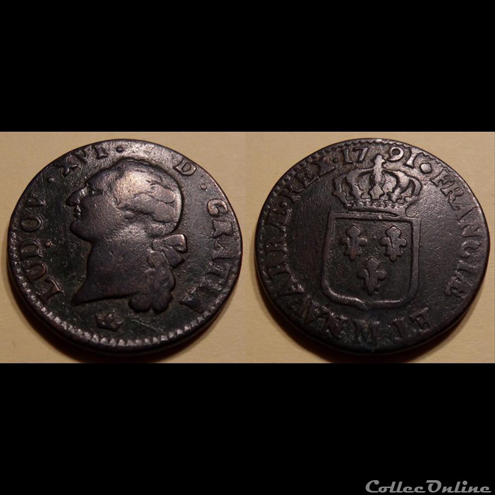 J3 Louis XVI Sol 1791 M monnaie france a royale j3 louis xvi sol 1791 m
