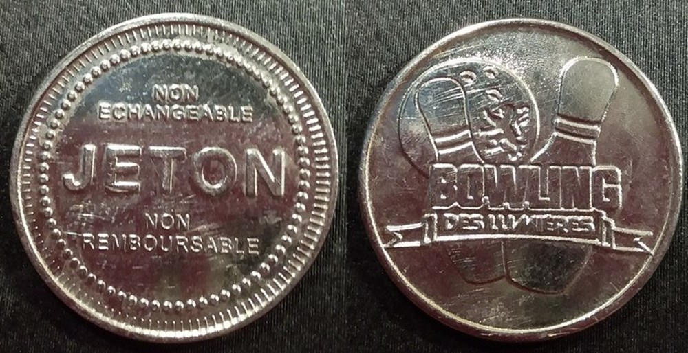 j- Jeton jeux Bowling des Lumières Décines monnaies paranumismatique jetons poids j jeton jeux bowling des lumieres decines