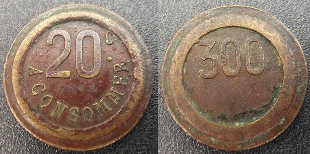 f- Jeton à consommer 20 C. à Consommer monnaies paranumismatique jetons poids f jeton a consommer 20 c a consommer