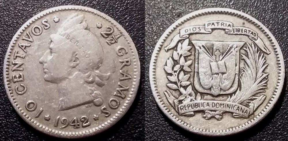 monnaies republique dominicaine 10 centavos 1942