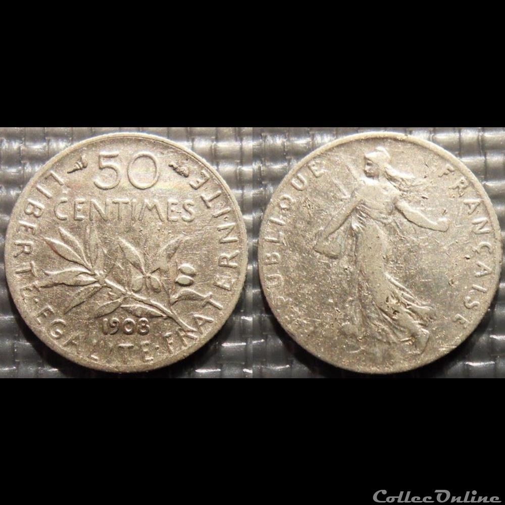 Ga 50 centimes Semeuse 1908 18mm 2.5g monnaie france moderne ga 50 centimes semeuse 1908 18mm 2 5g