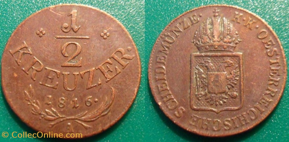 Autriche 1/2 Kreuzer 1816 monnaies monde autriche 1 2 kreuzer 1816