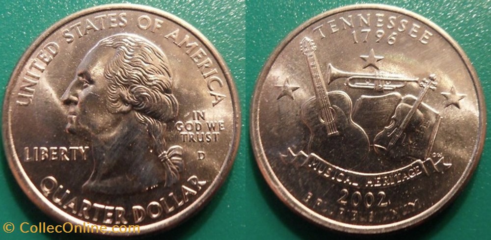 monnaie monde etat uni 1 4 dollar 2002 d tennessee