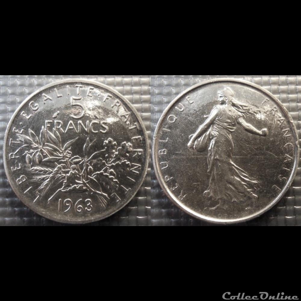 Kf 5 francs Semeuse 1963 29mm 12g monnaie france moderne kf 5 francs semeuse 1963 29mm 12g