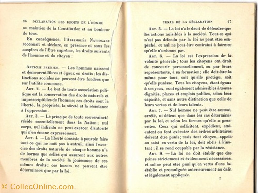 documents anciens affiches manuscrit declaration des doits de homme et du citoyen