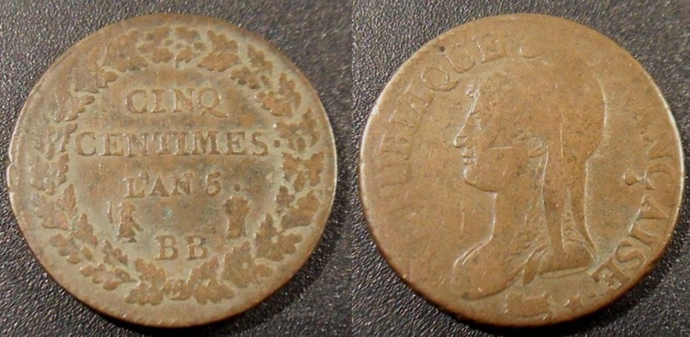 C Directoire/Consulat cinq Centimes Dupré An 5 BB monnaies monde france c directoire consulat cinq centimes dupre an 5 bb