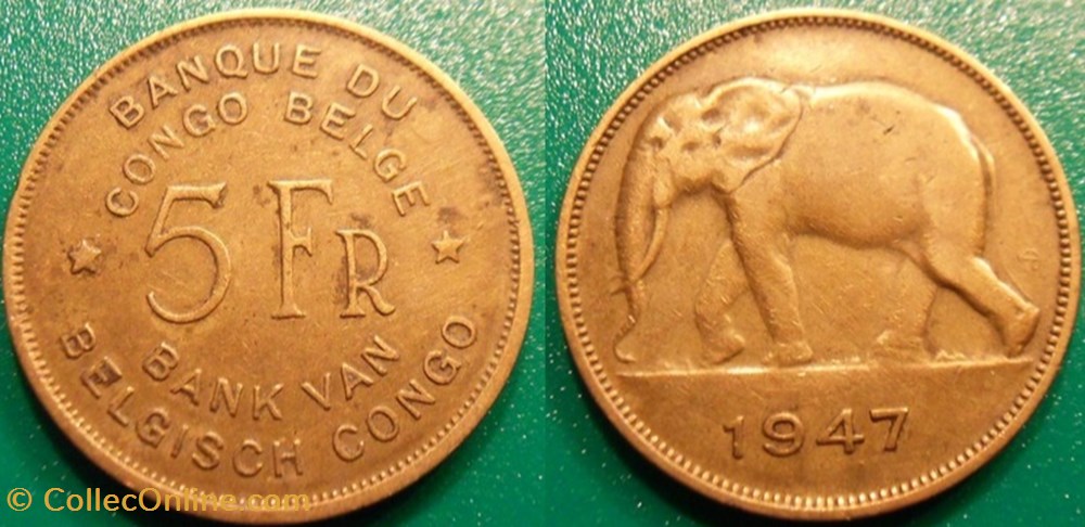 5 Francs 1947 (Congo Belge) monnaie monde 5 francs 1947 congo belge