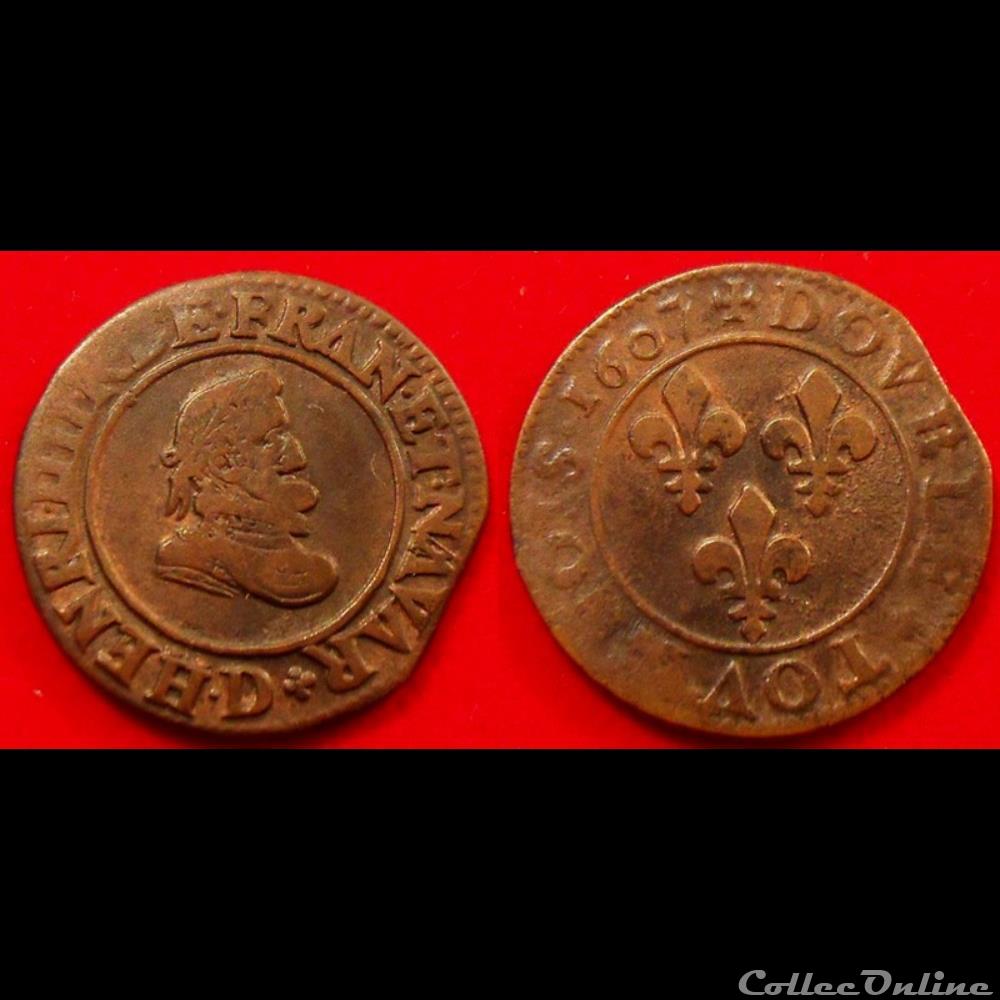 F11 Henri IV double Tournois 1607 D Lyon monnaie france royale f11 henri iv double tournois 1607 d lyon