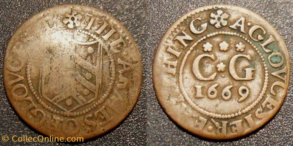 Grande Bretagne Gloucester jeton Farthing 1669 monnaies monde grande bretagne gloucester jeton farthing 1669