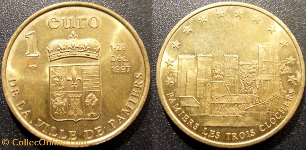 d- Jeton Pamiers 1 Euro Bronze 1997 monnaies paranumismatique jetons poids d jeton pamiers 1 euro bronze 1997