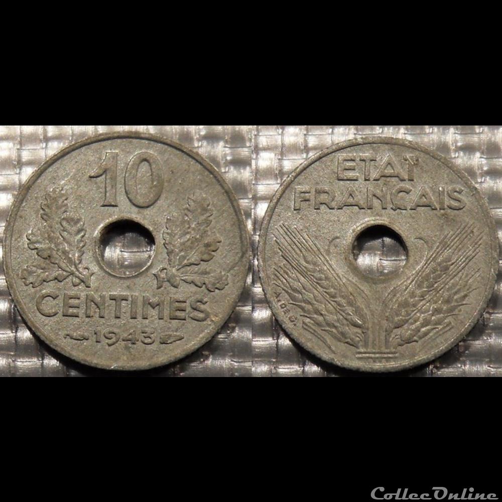 Dg 10 centimes Etat Français 1943 17mm 1.5g monnaie france moderne dg 10 centimes etat francais 1943 17mm 1 5g