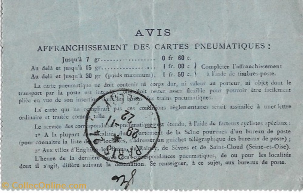 documents anciens affiches carte pneumatique 1922