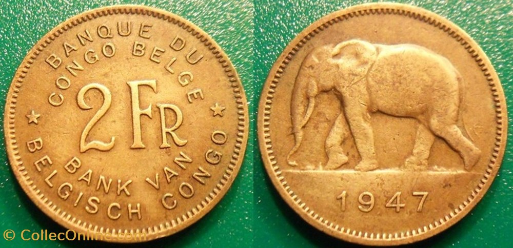 2 Francs 1947 (Congo Belge) monnaie monde 2 francs 1947 congo belge