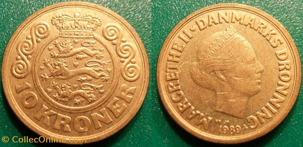 10 Kroner 1989 monnaie monde danemark 10 kroner 1989