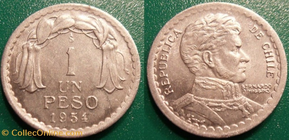 monnaie monde chili 1 peso 1954
