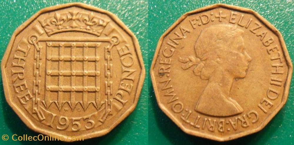 3 Pence 1953 monnaie monde royaume uni 3 pence 1953