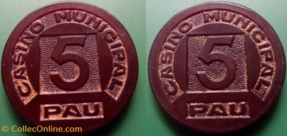 j- jeton Casino Municipal de PAU 5 Francs monnaie mereaux j jeton casino municipal de pau 5 francs