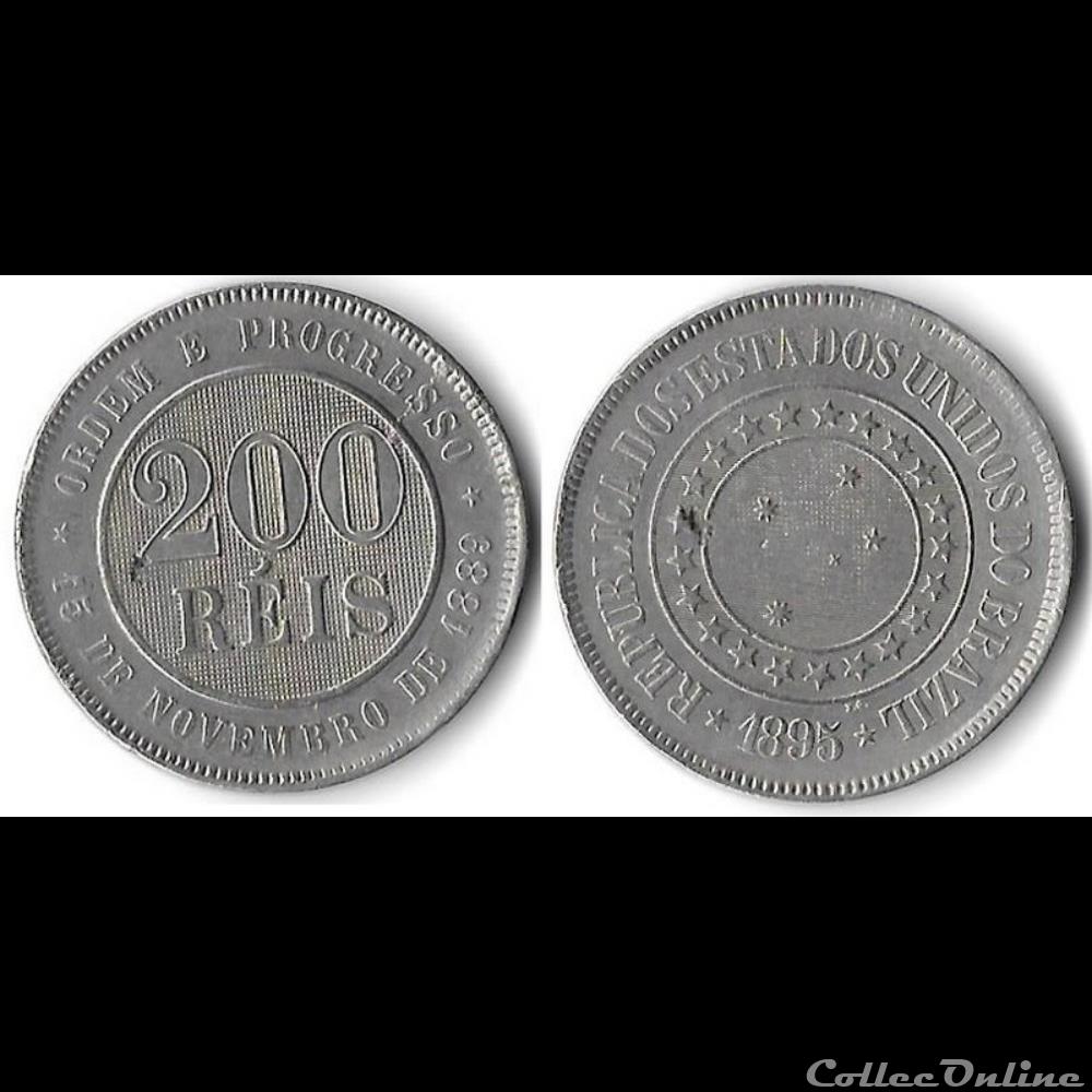 Brésil 200 Réis 1895 monnaie monde romaine bresil 200 reis 1895